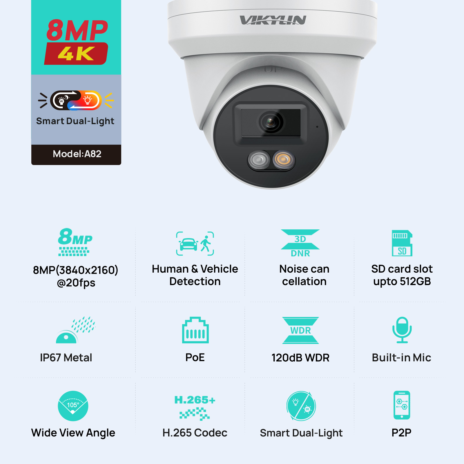 Smart Home Or Smart Home - VIKYLIN 8MP 4K IP Güvenlik Kamerası