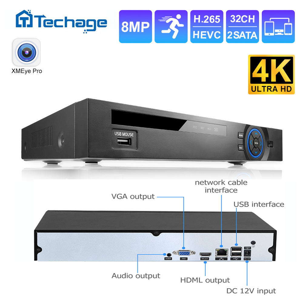 Security Ip Camera - Techage UHD H.265 36CH NVR Ağ