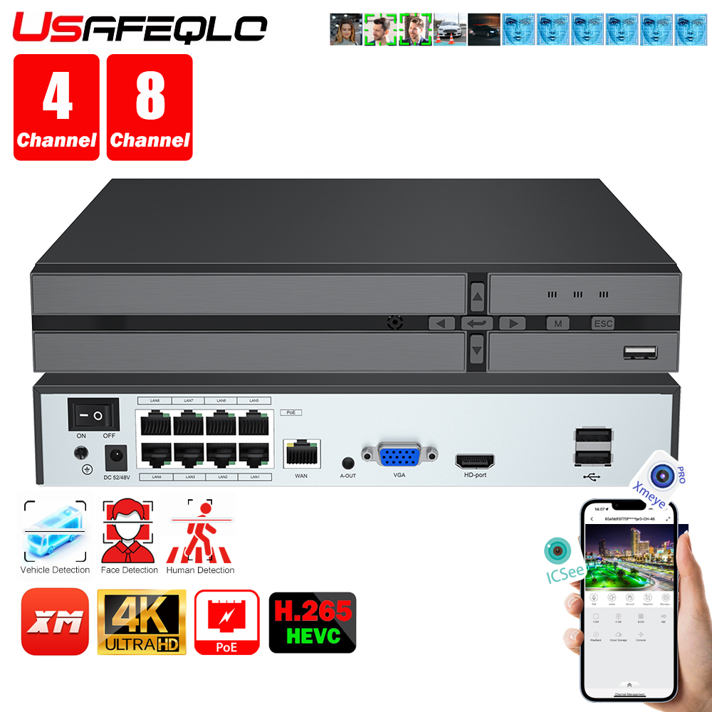 Security Ip Camera - Yüz algılama H.265 8ch*4K 4ch/8ch PoE